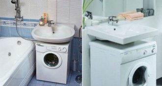 В маленькой квартире можно установить стиральную машину под раковину